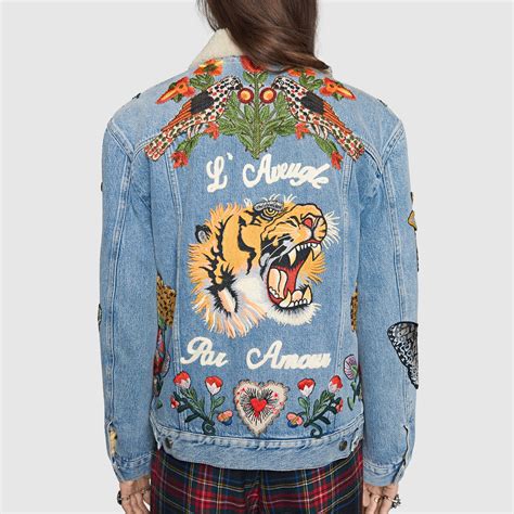 blue gucci jacket embroidered|Gucci denim jacket with embroideries.